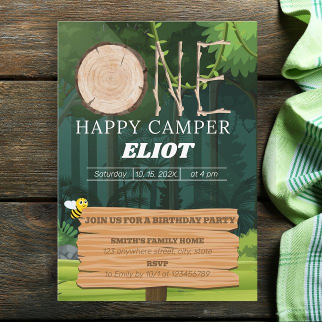 Invitación Primer cumpleaños de un chico feliz de camper (Subido por el creador)