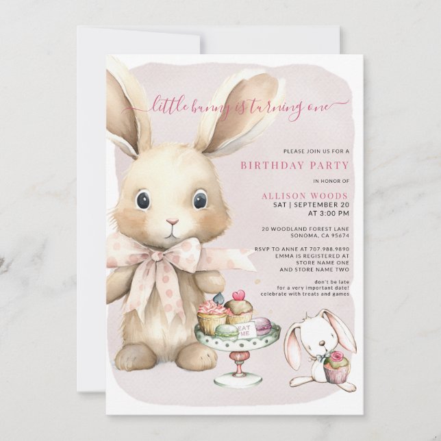 Invitación Primer cumpleaños de un conejo conejo conejo peque (Anverso)
