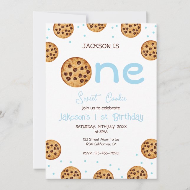 Invitación Primer cumpleaños de un dulce chico de la cookie (Anverso)
