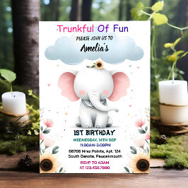 Invitación Primer cumpleaños de un elefante blanco maderero