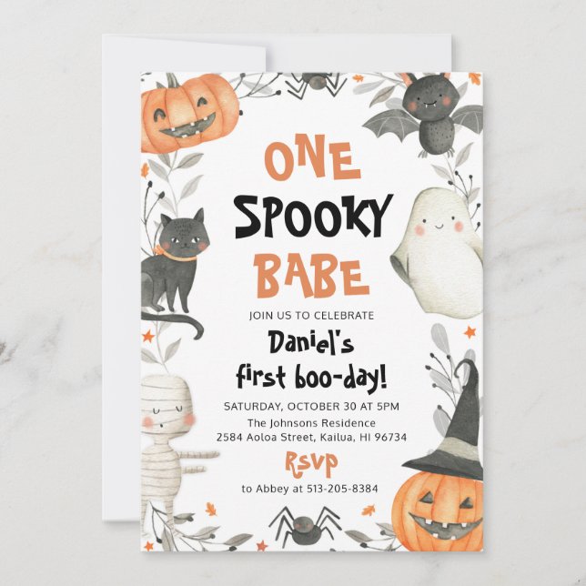 Invitación Primer cumpleaños de un fantasma de Halloween con  (Anverso)