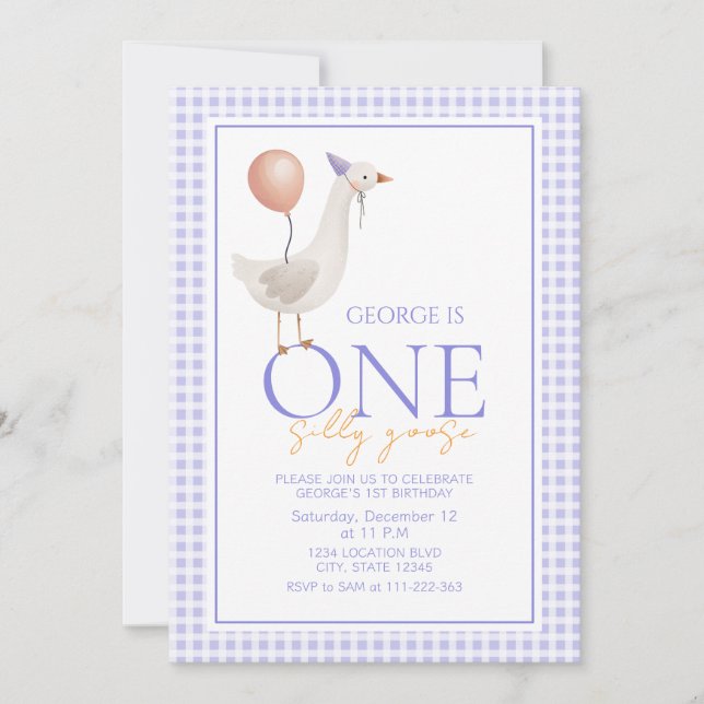 Invitación Primer Cumpleaños de un Ganso Tonto (Anverso)