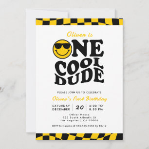 Invitación Primer cumpleaños de un Guay Dude Yellow Wavy Smil