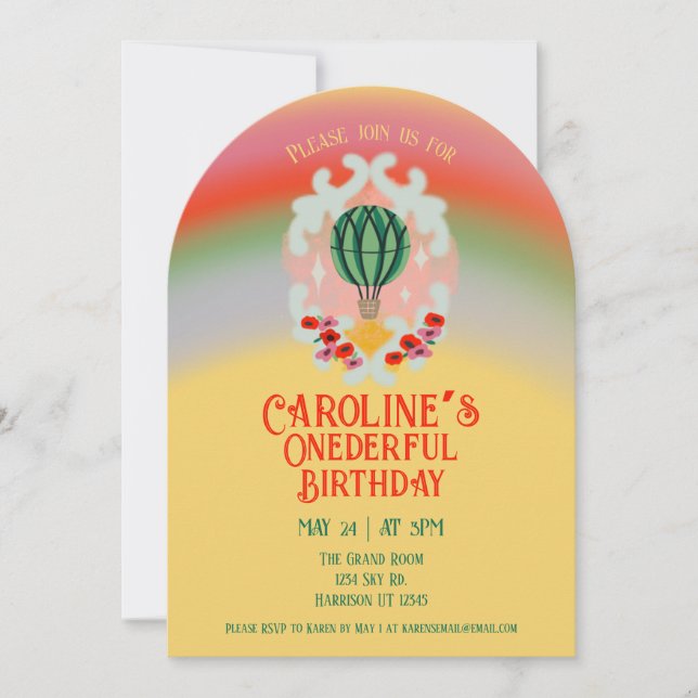 Invitación Primer cumpleaños de un maravilloso globo de aire (Anverso)