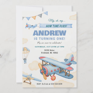 Invitación Primer cumpleaños de un niño con avión personal