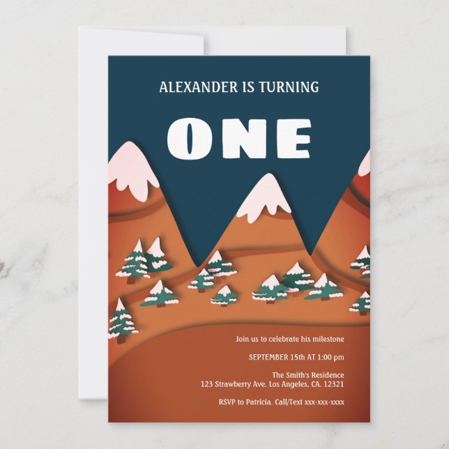 Invitación Primer cumpleaños de un niño de invierno moderno (Anverso)