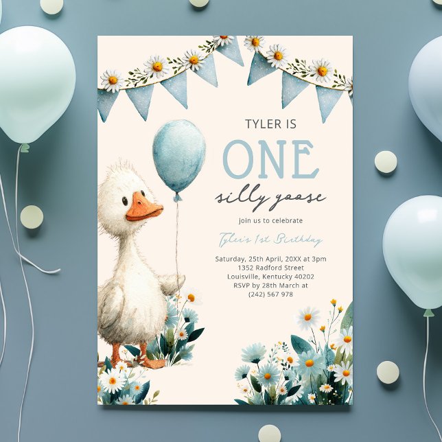 Invitación Primer Cumpleaños de Un Niño Ganso Tonto (Subido por el creador)