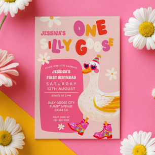 Invitación Primer cumpleaños de un niño retro rosado y bobo