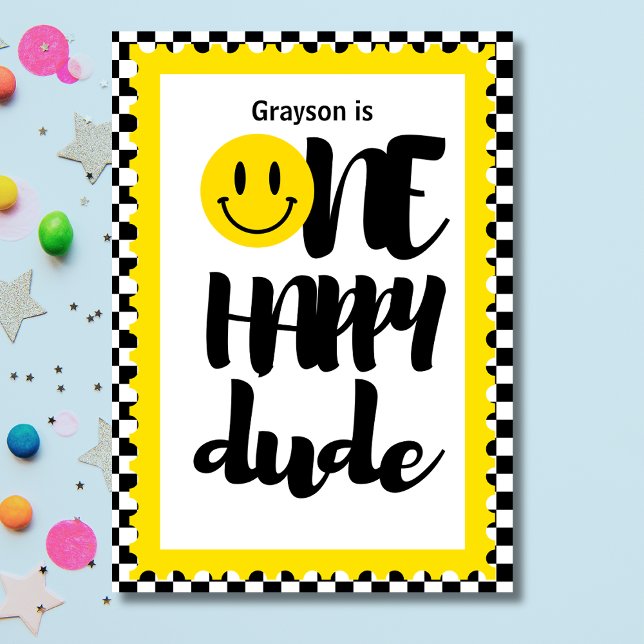 Invitación Primer cumpleaños de un tipo feliz (Subido por el creador)