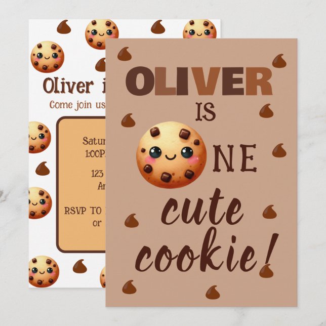 Invitación Primer cumpleaños de una cookie de Guay (Anverso / Reverso)