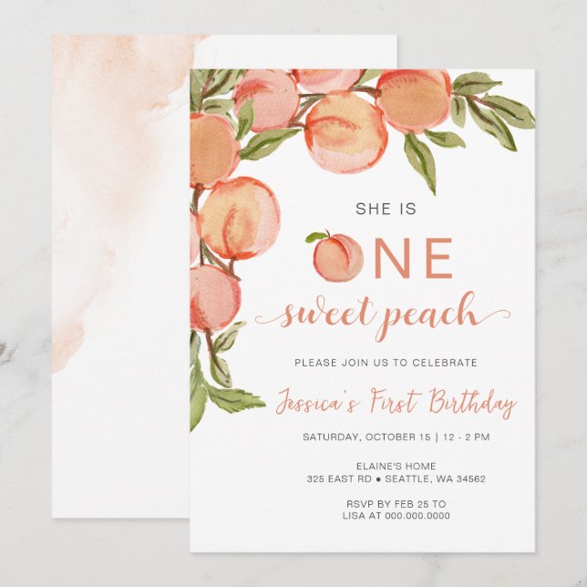 Invitación Primer cumpleaños de una dulce (Anverso / Reverso)