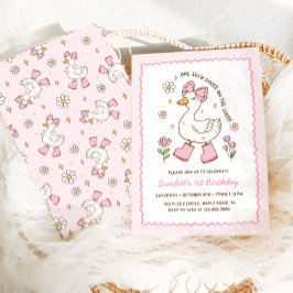 Invitación Primer cumpleaños de una flor de vaca rosada y bob