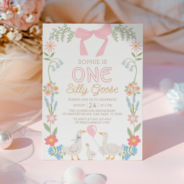 Invitación Primer cumpleaños de una flor rosada y rubia (Subido por el creador)