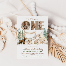 Invitación Primer cumpleaños de una foto feliz de camper