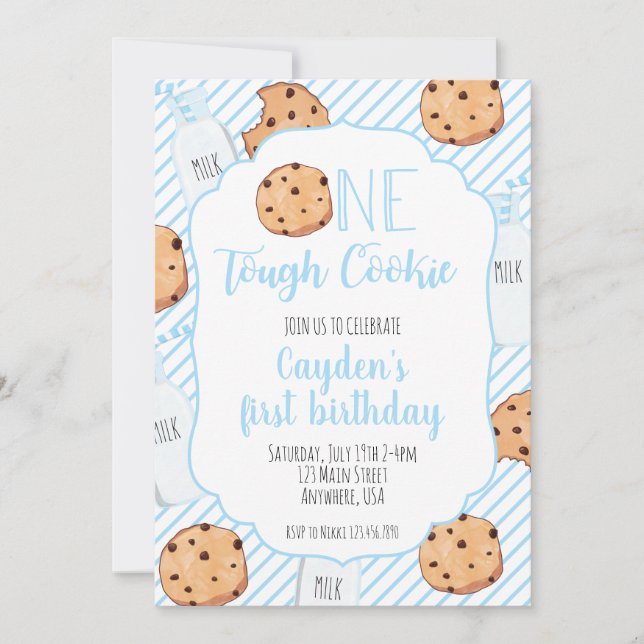 Invitación Primer cumpleaños de una fuerte cookie azul (Anverso)