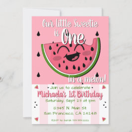 Invitación Primer cumpleaños de una sandía rosada en un melón