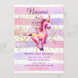 Invitación Primer cumpleaños de Unicorn Magic Watercolor Chic