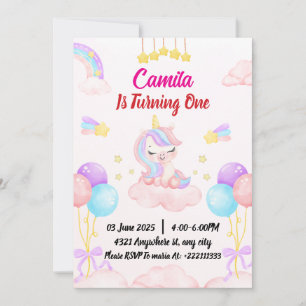 Invitación Primer cumpleaños de Unicornio