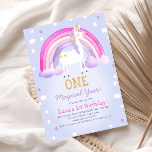 Invitación Primer cumpleaños de Unicornio, año mágico rosa mo