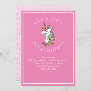 Invitación Primer cumpleaños de Unicornio con un arco iris ro
