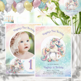 Invitación Primer cumpleaños de Unicornio foto de Rainbow Pas