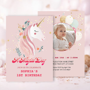 Invitación Primer cumpleaños de Unicornio mágico