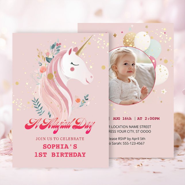 Invitación Primer cumpleaños de Unicornio mágico (Subido por el creador)
