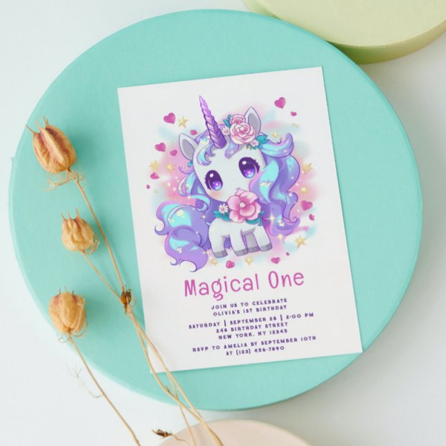 Invitación Primer cumpleaños de unicornio moderno mágico (Subido por el creador)