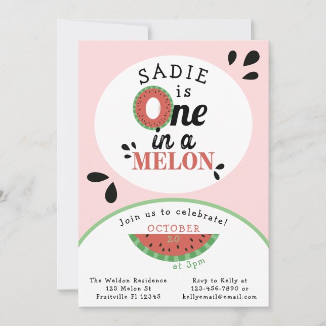 Invitación Primer cumpleaños de uno de los Chicas de Melón (Anverso)