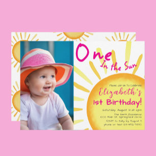Invitación Primer cumpleaños de uno en el sol, rosa y Naranja