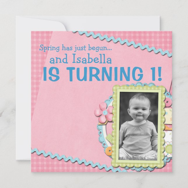 Invitación Primer cumpleaños de verano de primavera dulce (Anverso)
