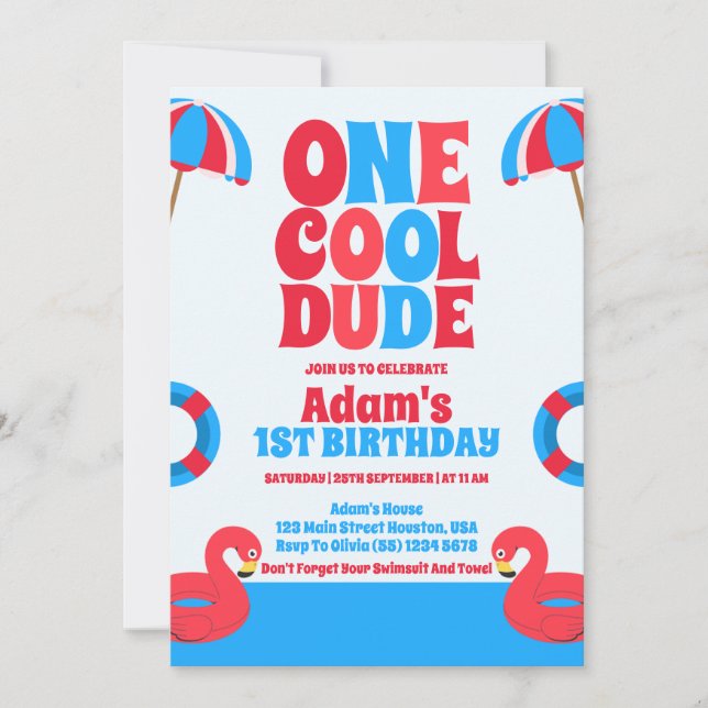 Invitación Primer cumpleaños de verano tropical de un amigo d (Anverso)