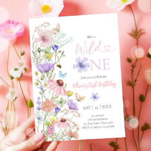 Invitación Primer cumpleaños de Wildflowers Floral Chica de F