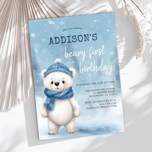 Invitación Primer cumpleaños de Winter Bear Blue Boy (Subido por el creador)