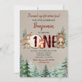 Invitación Primer cumpleaños de Winter Forest Woodland Red Pl