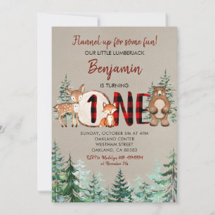 Invitación Primer cumpleaños de Winter Forest Woodland Red Pl
