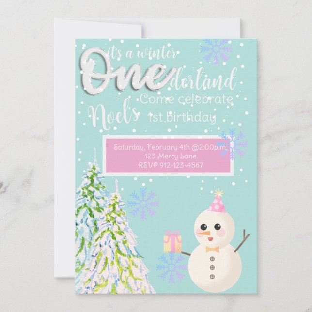 Invitación Primer cumpleaños de Winter Onederland (Anverso)