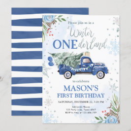 Invitación Primer cumpleaños de Winter Onederland Blue Truck