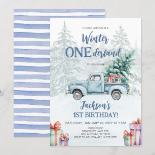 Invitación Primer cumpleaños de Winter Onederland Blue Truck