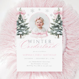 Invitación Primer cumpleaños de Winter ONEderland Pink Bow