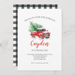 Invitación Primer cumpleaños de Winter Red Truck