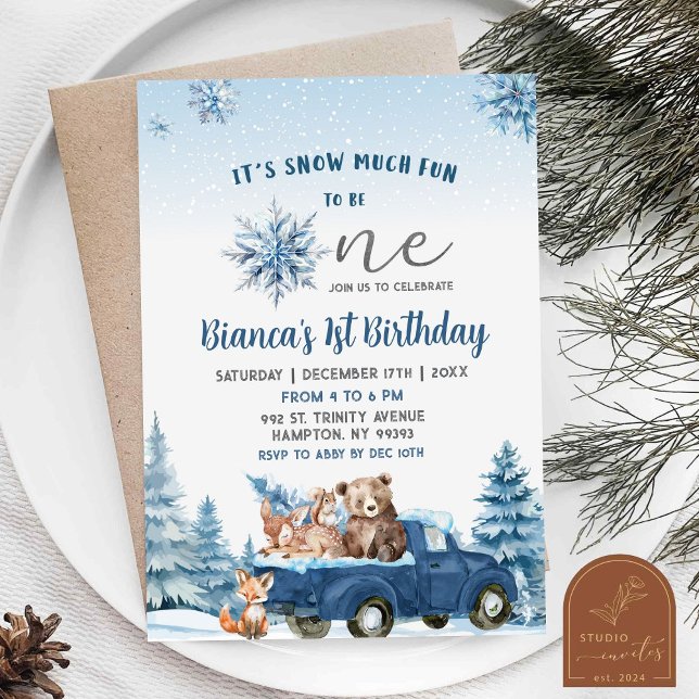 Invitación Primer cumpleaños de Winter Snow Munch Fun Artic A (Subido por el creador)