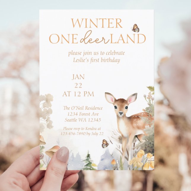 Invitación Primer cumpleaños de Winter Wonderland Deer (Subido por el creador)