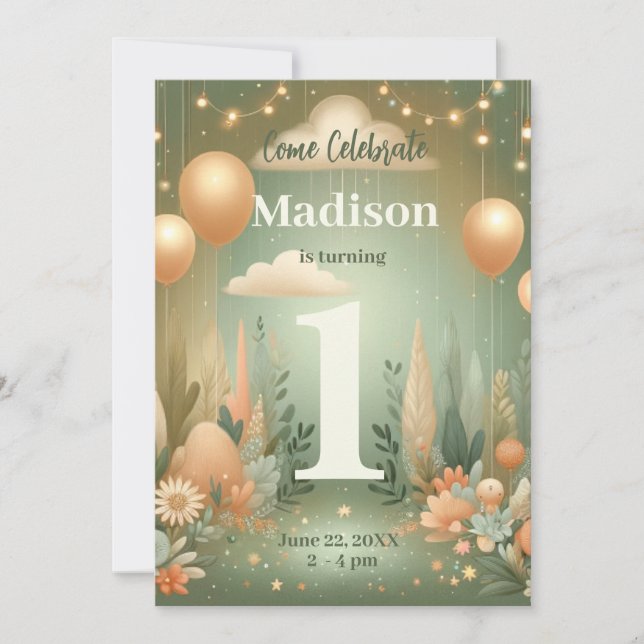 Invitación Primer cumpleaños de Woodland (Anverso)