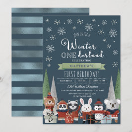Invitación Primer cumpleaños de Woodland Winter Onederland