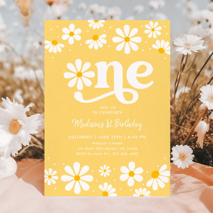 Invitación Primer cumpleaños de Yellow Daisy Boho
