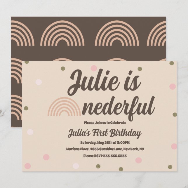Invitación Primer cumpleaños del arco iris bohemio un maravil (Anverso / Reverso)