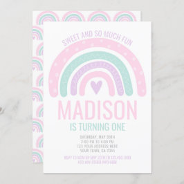 Invitación Primer cumpleaños del arco iris moderno