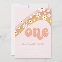 Invitación Primer cumpleaños del arco iris retro