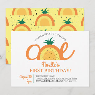 Invitación Primer cumpleaños del arcoiris Boho, piña